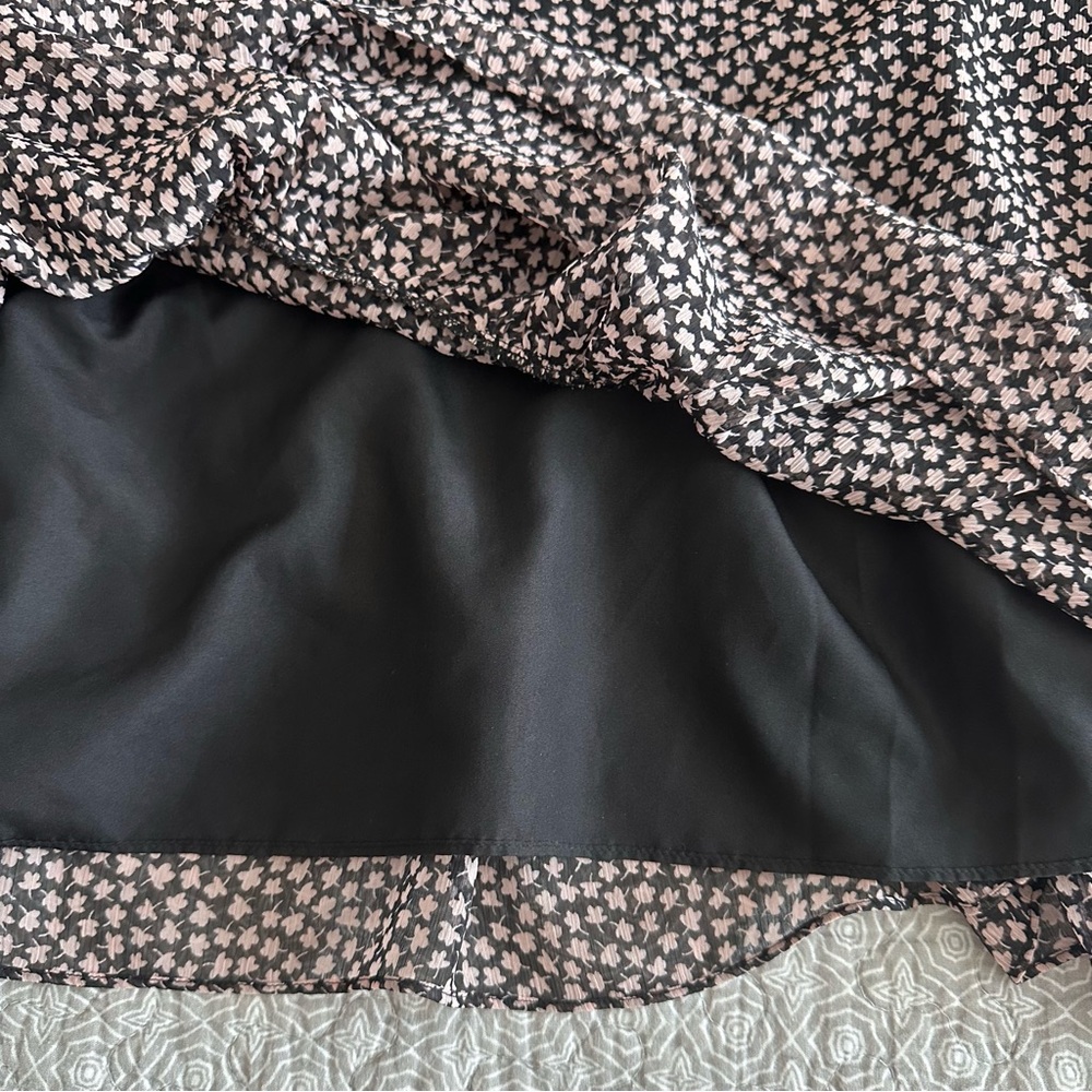 BODEN Black Pink Ditsy Floral Chiffon Long Sleeve A-line Midi Dress Size 10L - Picture 9 of 10